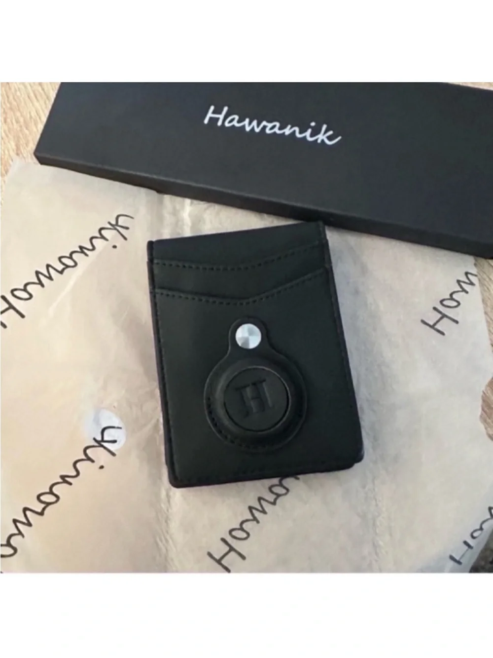 Black Leather Money Clip Card Holder for Men